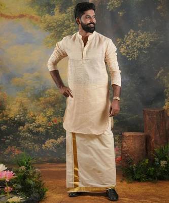Golden Mens's festive tissue kurta 1