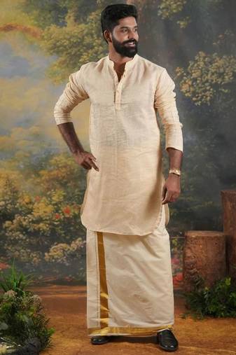 Golden Mens's festive tissue kurta