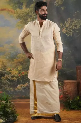 Golden Mens's festive tissue kurta