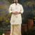 Men's golden elephant printed cream kurta