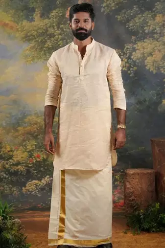 Golden Mens's festive tissue kurta