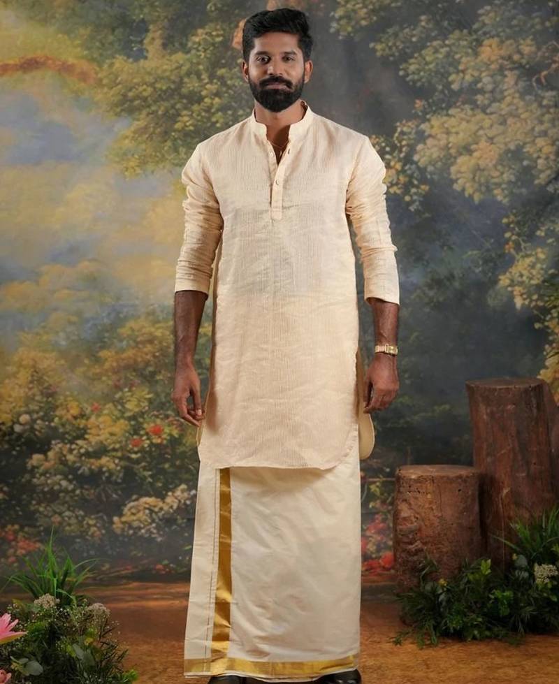 Golden Mens's festive tissue kurta