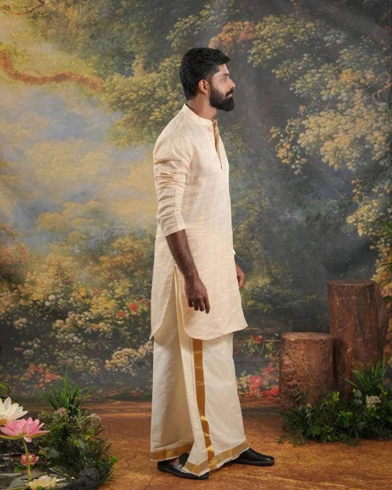 Golden Mens's festive tissue kurta