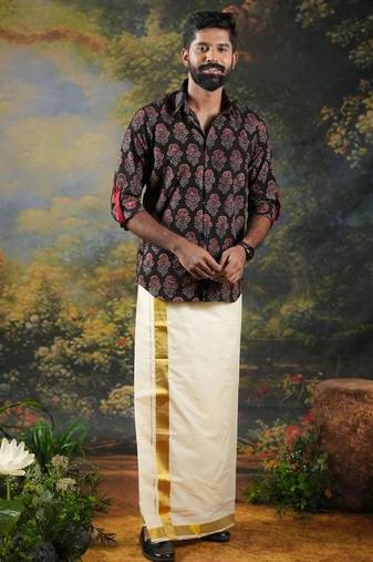 Black Men's ajrakh print festive shirt