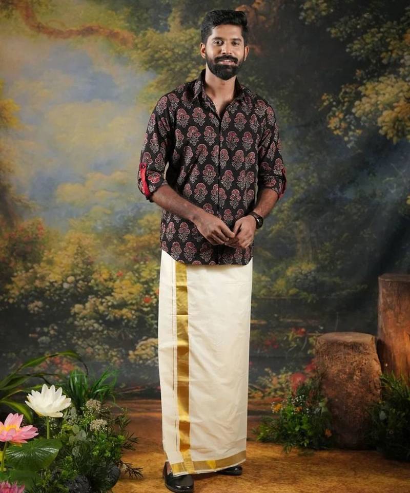 Black Men's ajrakh print festive shirt