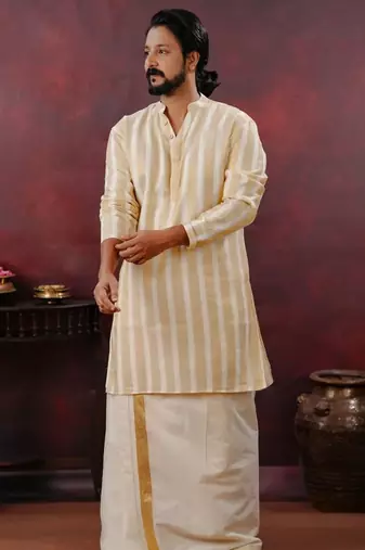 cream Men's festive kurta