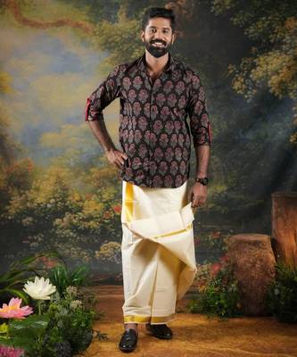 Black Men's ajrakh print festive shirt 2