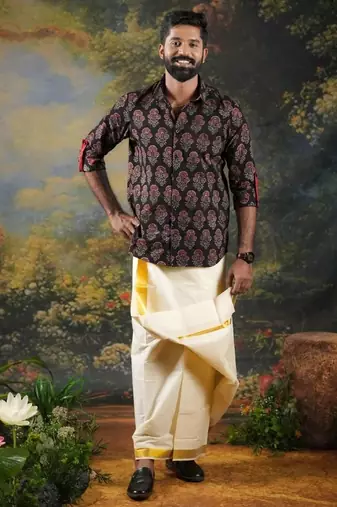 Black Men's ajrakh print festive shirt
