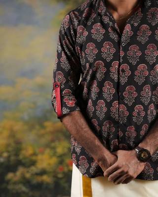 Black Men's ajrakh print festive shirt 3