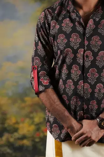 Black Men's ajrakh print festive shirt