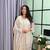 white color mirror and moti embellished lace border silk blend kurti pant set