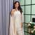 white color mirror and moti embellished lace border silk blend kurti pant set