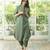Women's Solid Green Kurta and Pants Set with Mandarin Collar