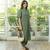 Women's Solid Green Kurta and Pants Set with Mandarin Collar