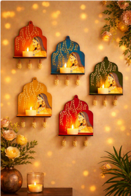 decorative jharokha hanging tea light style wooden frame wall hanging pack of 5 2