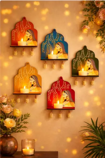 decorative jharokha hanging tea light style wooden frame wall hanging pack of 5