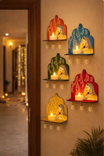 decorative jharokha hanging tea light style wooden frame wall hanging pack of 5