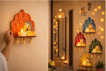 decorative jharokha hanging tea light style wooden frame wall hanging pack of 5 4