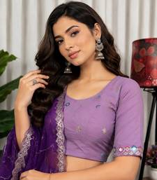 Lavender Color Embroidery malti Thred work and sequins work. And Aari mirror work Silk Blend Lahenga Choli Set