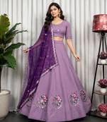 Lavender Color Embroidery malti Thred work and sequins work. And Aari mirror work Silk Blend Lahenga Choli Set