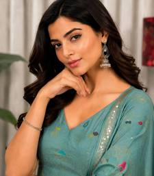 Sea Green Embroidery malti thread and sequins And Aari mirror Silk Blend Lahenga Choli Set