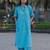 Women's Solid Teal Kurta and Pants Set with Mandarin Collar