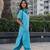 Women's Solid Teal Kurta and Pants Set with Mandarin Collar