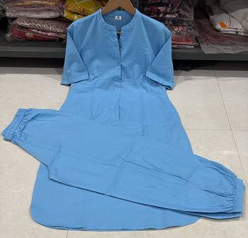 Women's Solid Teal Kurta and Pants Set with Mandarin Collar 3