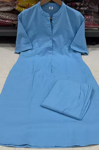 Women's Solid Teal Kurta and Pants Set with Mandarin Collar