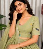 Light Green Embroidery malti thread and sequins And Aari mirror Silk Blend Lahenga Choli Set