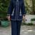 Women's Navy Blue Cotton Embroidered Kurta and Pants Co-ord Set