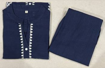 Women's Navy Blue Cotton Embroidered Kurta and Pants Co-ord Set 4