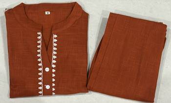 Women's Rust Cotton Embroidered Kurta and Pants Co-ord Set 4