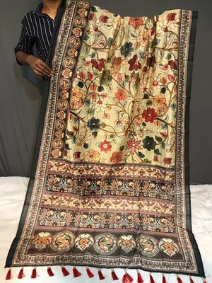 green color kalamkari digital printed cotton blend sarees 3