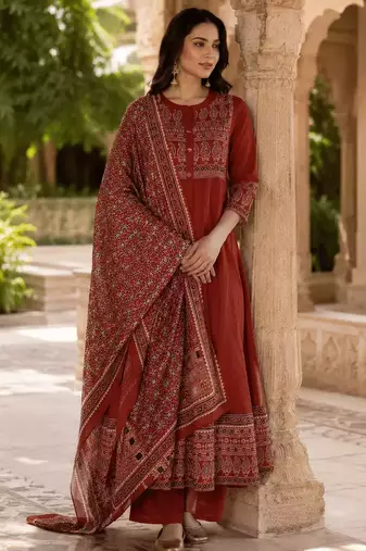 Rust Grace Anarkali Set