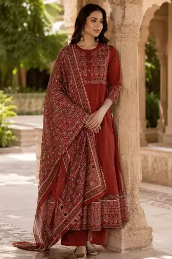 Jaipuri Rust Grace Anarkali Set