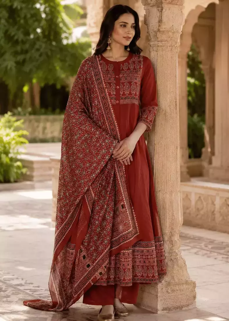 Jaipuri Rust Grace Anarkali Set