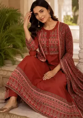 Jaipuri Rust Grace Anarkali Set 2