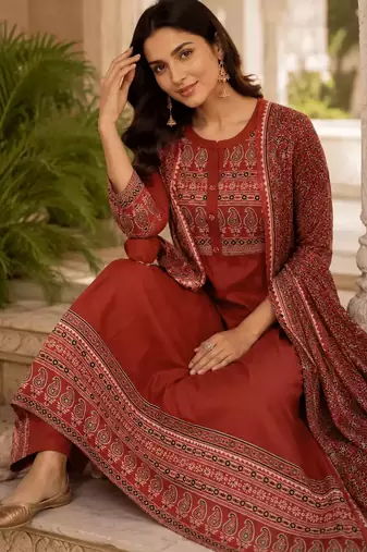 Jaipuri Rust Grace Anarkali Set