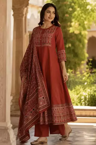 Jaipuri Rust Grace Anarkali Set