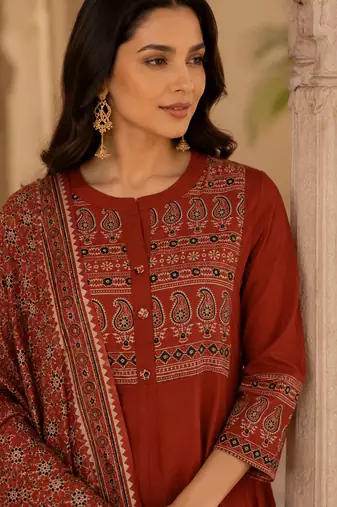 Jaipuri Rust Grace Anarkali Set