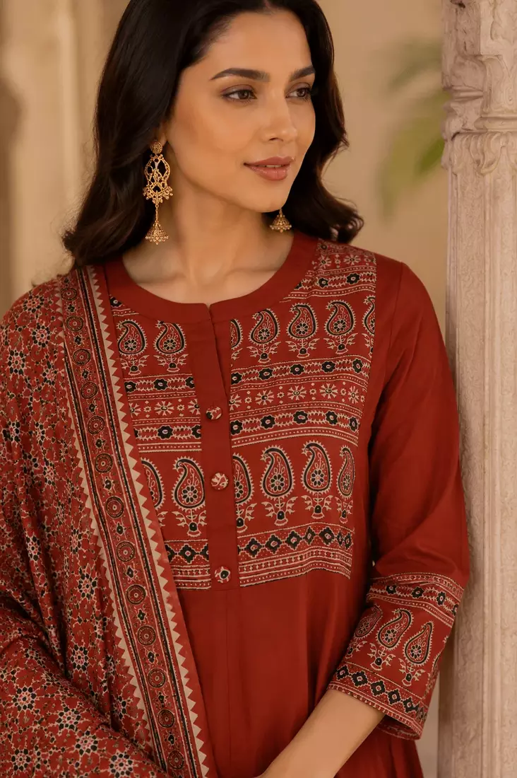 Jaipuri Rust Grace Anarkali Set