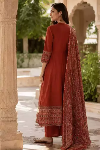 Jaipuri Rust Grace Anarkali Set