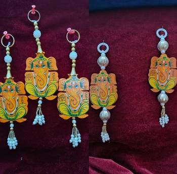 handmade lord ganesha wooden bead tassel hanging for home decoration pack of 6 1