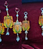 handmade lord ganesha wooden bead tassel hanging for home decoration pack of 6