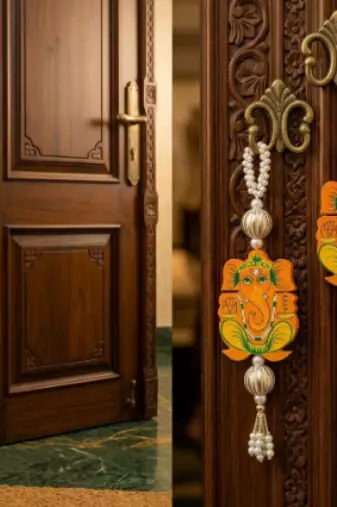 handmade lord ganesha wooden bead tassel hanging for home decoration pack of 6