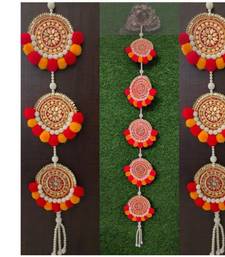 handmade pearl anguri moti patra hanging with red and yellow pom-pom toran pack of 2