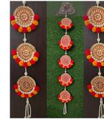 handmade pearl anguri moti patra hanging with red and yellow pom-pom toran pack of 2