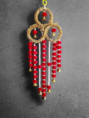 handmade lace chudi metal bell pom-pom hanging decoration for home decor pack of 2 1