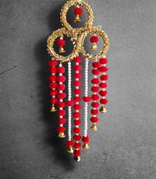 handmade lace chudi metal bell pom-pom hanging decoration for home decor pack of 2